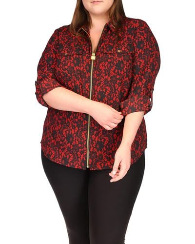 MICHAEL Michael Kors Plus Size Lace Dog Tag Top - Red