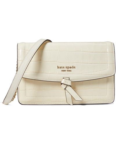 Kate Spade Knott Croc Embossed Leather Flap Crossbody - Natural