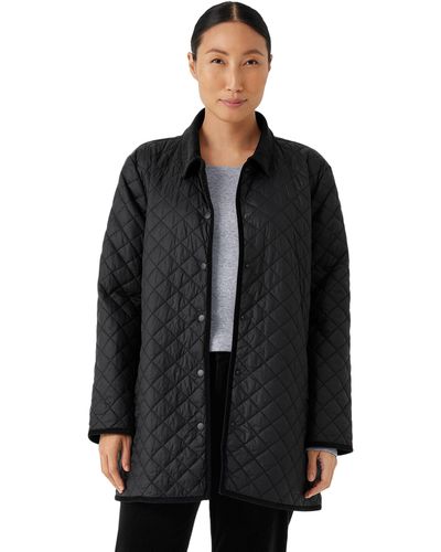 Eileen Fisher Long Quilted Coat - Black
