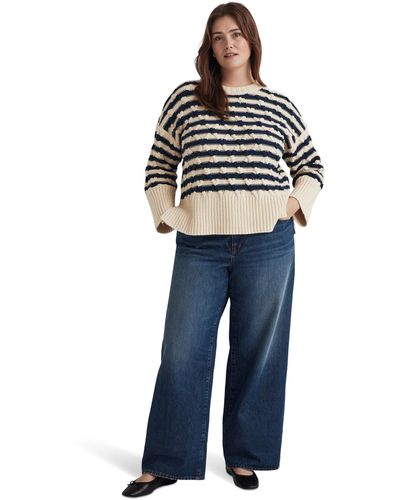 Madewell Plus Yasmin Stripe Cable Pullover - Blue
