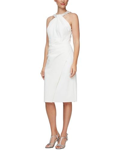 Alex Evenings Short Slimming Dress With Keyhole Cut Out Halter Neckline - White