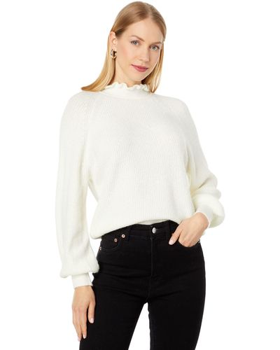Lilla P Oversized Ruffle Neck Raglan Sweater - White