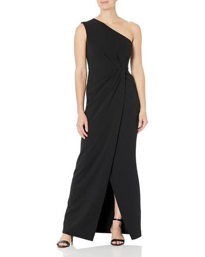 Calvin Klein Draped One-shoulder Gown - Black