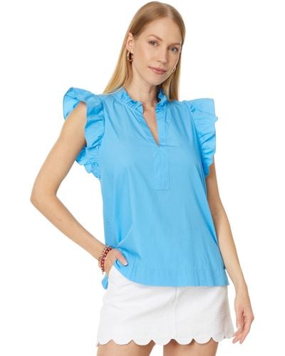 Lilly Pulitzer Klaudie Ruffle Sleeve Cotton Top - Blue