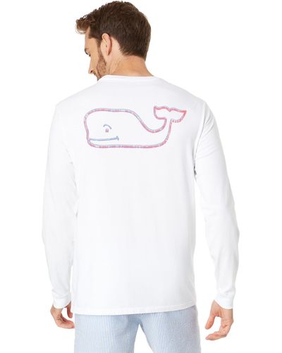 Vineyard Vines Garment Dye Whale Outline Long Sleeve Tee - White