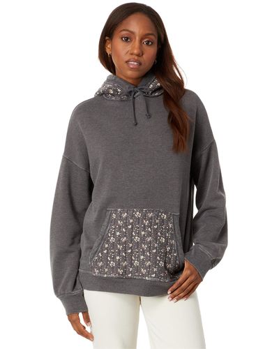 Lucky Brand Quilted Patchwork Hoodie - Gray