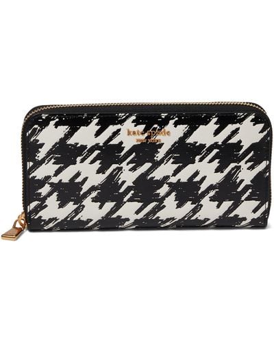 Kate Spade Morgan Painterly Houndstooth Embossed Saffiano Leather Zip Around Wallet - Black