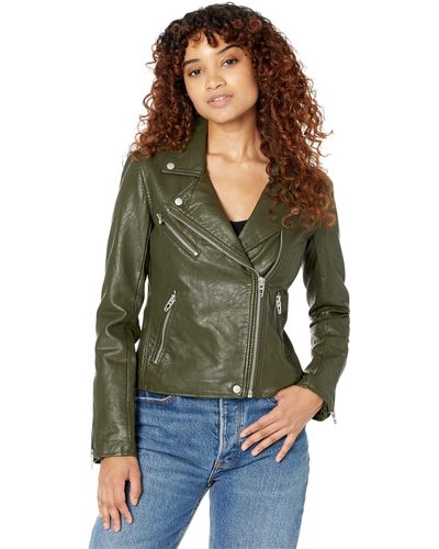 Blank NYC Leather Moto Jacket In City Jungle - Green