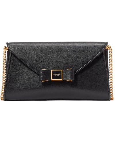Kate Spade Morgan Bow Embellished Saffiano Leather Envelope Flap Crossbody - Black