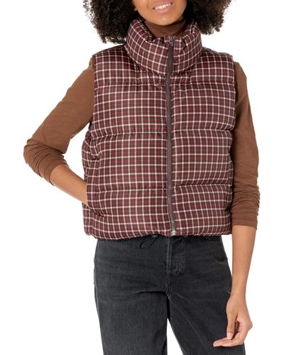 Madewell Plaid Puffer Vest - Red