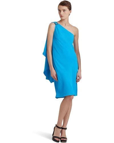 Lauren by Ralph Lauren Georgette One-shoulder Cocktail Dress - Blue