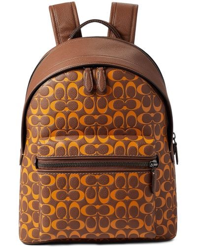 COACH Charter Backpack In Printed Signature Pebble Leather - Brown