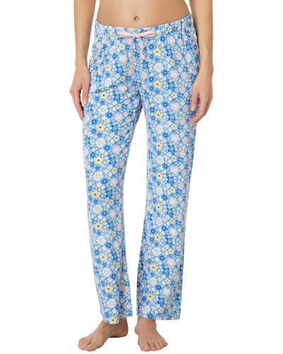 Life Is Good. Dragonfly Floral Pattern Lightweight Sleep Pants - Blue