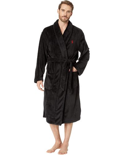 Polo Ralph Lauren Microfiber Plush Long Sleeve Shawl Collar Robe - Black