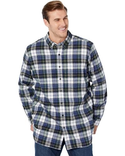 L.L. Bean Scotch Plaid Flannel Traditional Fit Shirt - Tall - Blue