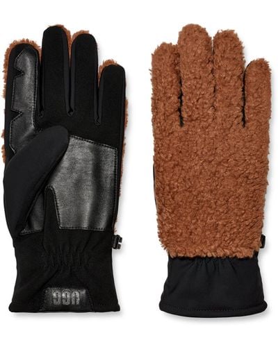 UGG Fluff Smart Gloves With Conductive Leather Palm - Brown