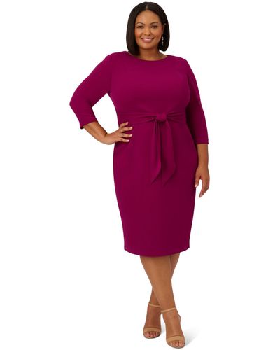 Adrianna Papell Plus Size Knit Crepe Tie Waist Sheath Dress - Red