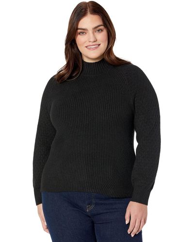 Calvin Klein Rib Mock Neck With Cable Sleeve - Black