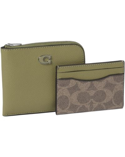 COACH 3-in-1 L-zip Wallet In Cross Grain Leather - Green