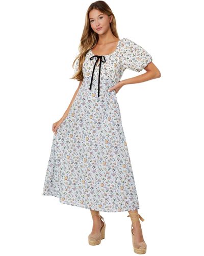 English Factory Floral Print Puff Sleeve Maxi Dress - White