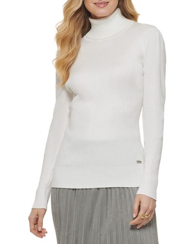 DKNY Solid Ribbed Turtleneck - White