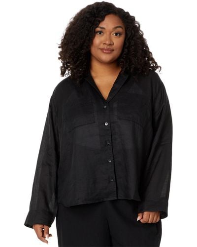 Madewell Plus Resort Long-sleeve Shirt In Ramie - Black