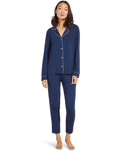 Eberjey Gisele Slim Tuxedo Pajama Set - Blue