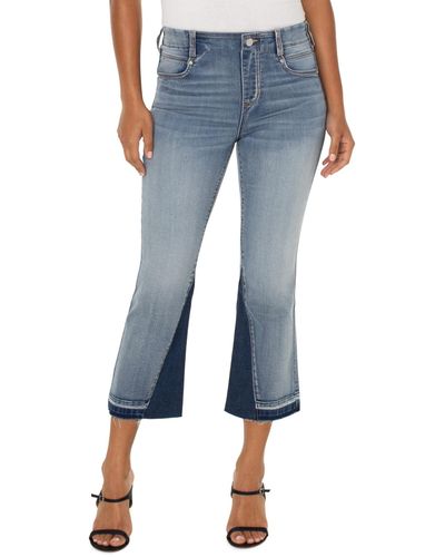 Liverpool Los Angeles Gia Glider Pull-on Crop Flare With Uneven Fray Hem In Alverstone - Blue