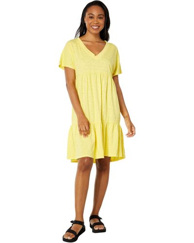 Mod-o-doc Slub Jersey Short Dolman Shirred Dress - Yellow