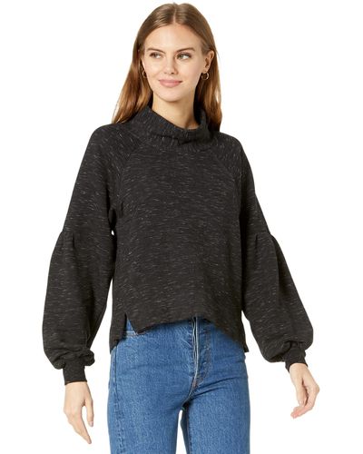 Splendid Space Dye Cowl Neck Pullover Sweatshirt In Eco Fleece - Black