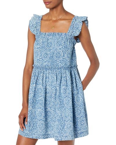 Madewell Marnay Flutter Sleeve Square Neck Easy Mini Dress - Blue