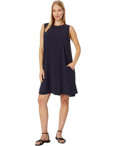 Eileen Fisher Petite Round Neck Knee Length Dress - Blue