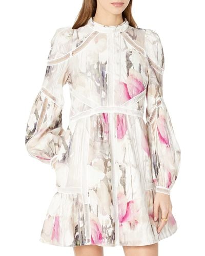 Ted Baker Fleurz Floral-patterned Linen Mini Dress - White