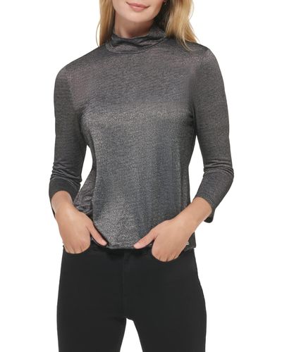 Calvin Klein 3/4 Sleeve With Shirred Shoulder - Gray