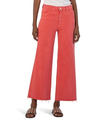 Kut From The Kloth Meg High-rise Fab Ab Wide Leg Raw Hem In Strawberry - Red