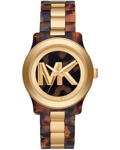 Michael Kors Runway Goldtone & Tortoiseshell Acetate Logo Watch - Multicolor