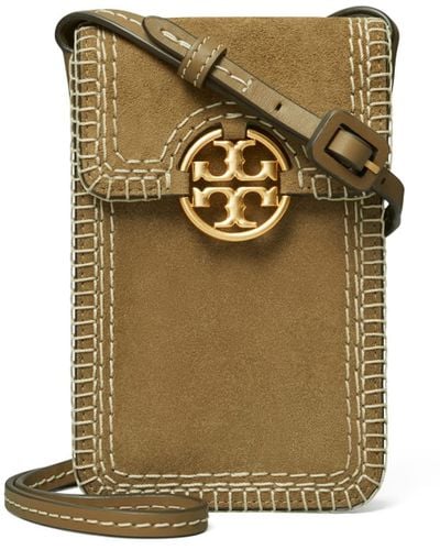 Tory Burch Miller Suede Stitched Phone Crossbody - Natural