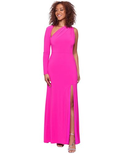 Betsy & Adam Asymmetrical One Sleeve Jersey Gown - Pink