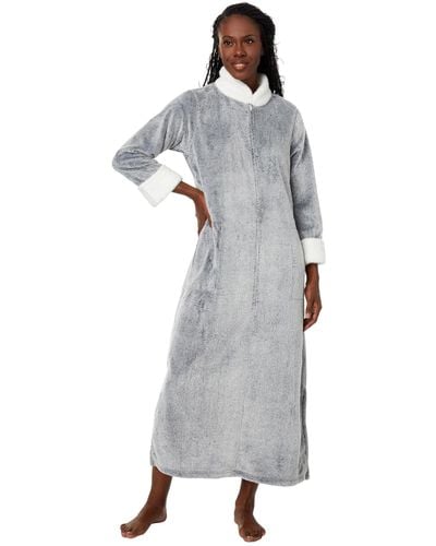 N By Natori Frosted Cashmere Fleece Zip Robe - Gray