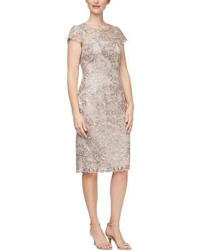Alex Evenings Short Embroidered Dress With Cap Sleeve - Natural