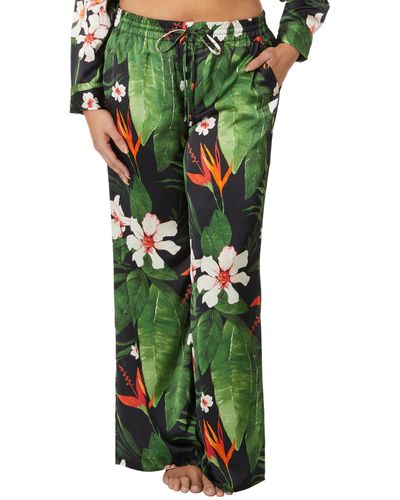 Lauren by Ralph Lauren Plus-size Floral Satin Charmeuse Wide-leg Pants - Green