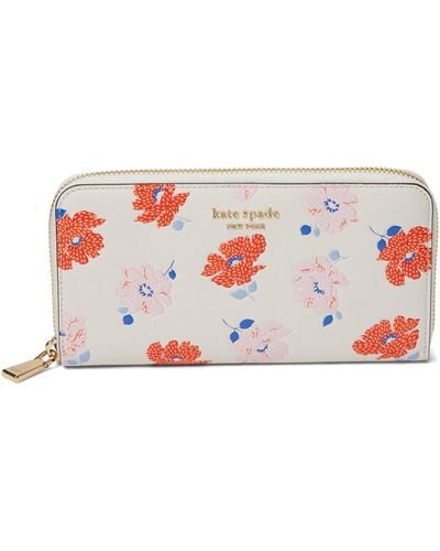Kate Spade Morgan Dotty Floral Emboss Saffiano Leather Zip Around Continental Wallet - White