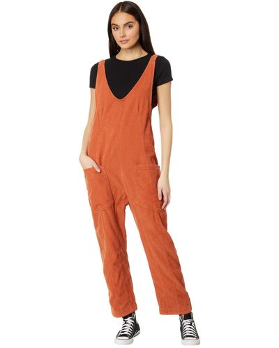 Free People High Roller Cord Jumpsuit - Red