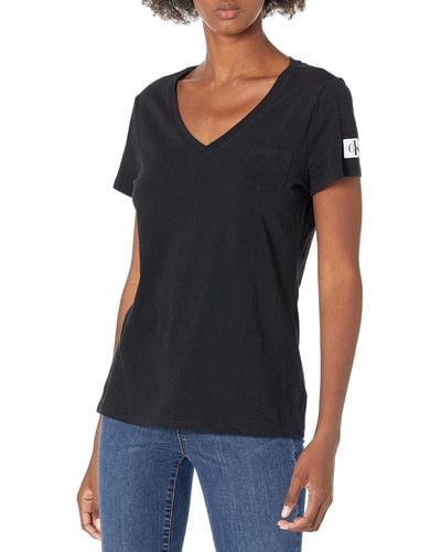 Calvin Klein Short Sleeve Cropped Logo T-shirt - Black