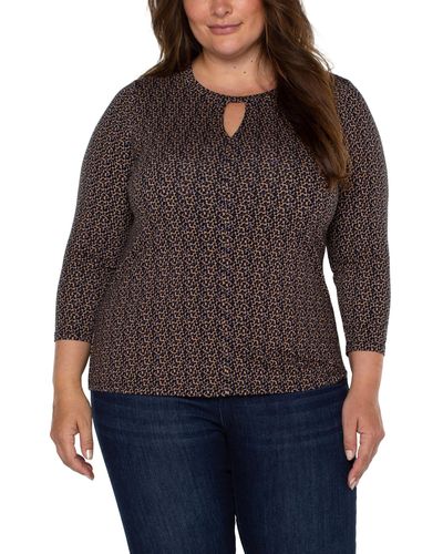 Liverpool Los Angeles Plus Size Sleeve Crew Neck With Cutout Pleated Front - Brown