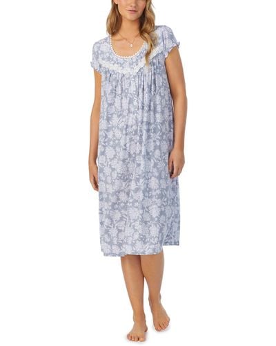 Eileen West Cotton Chambray Cap Sleeve Waltz Gown - Blue