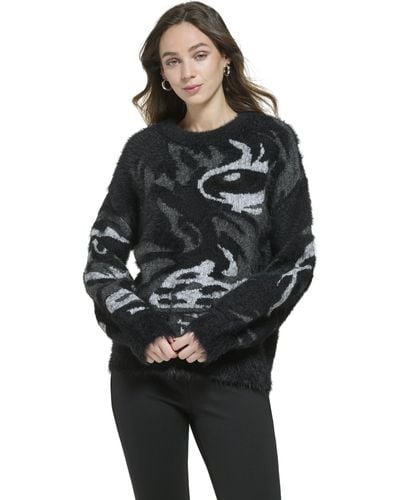 DKNY Long Sleeve Tiger Eye Sweater - Black