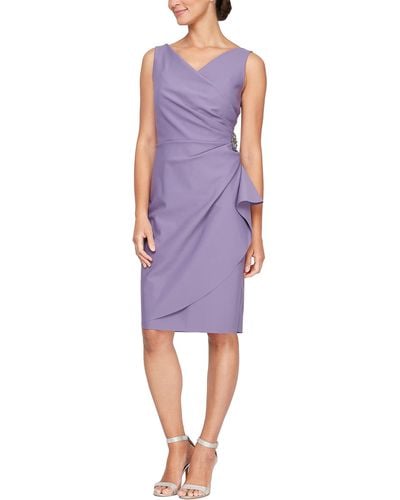 Alex Evenings Short Slimming Dress With Side Ruched Skirt - Purple