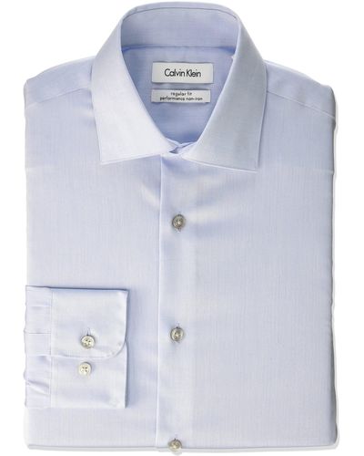 Calvin Klein Dress Shirt Regular Fit Non Iron Herringbone - Blue