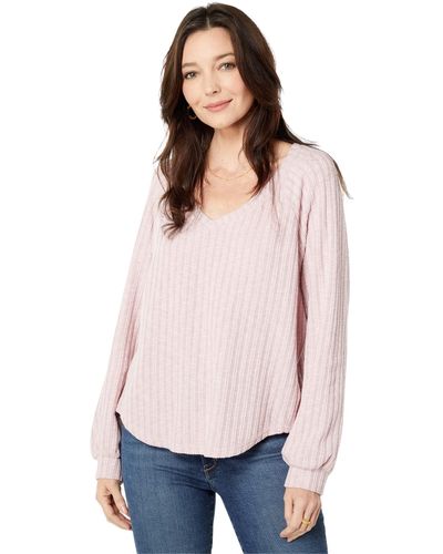Dylan By True Grit Sweater Knit Easy V-neck - Pink